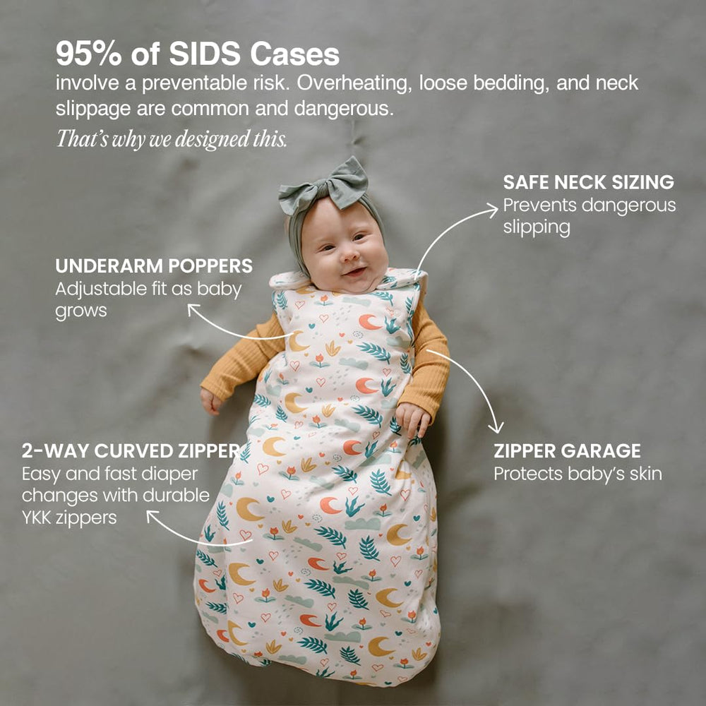 Ouch Baby Sleep Sack bottom zipper demonstrates easy diaper changes without waking.