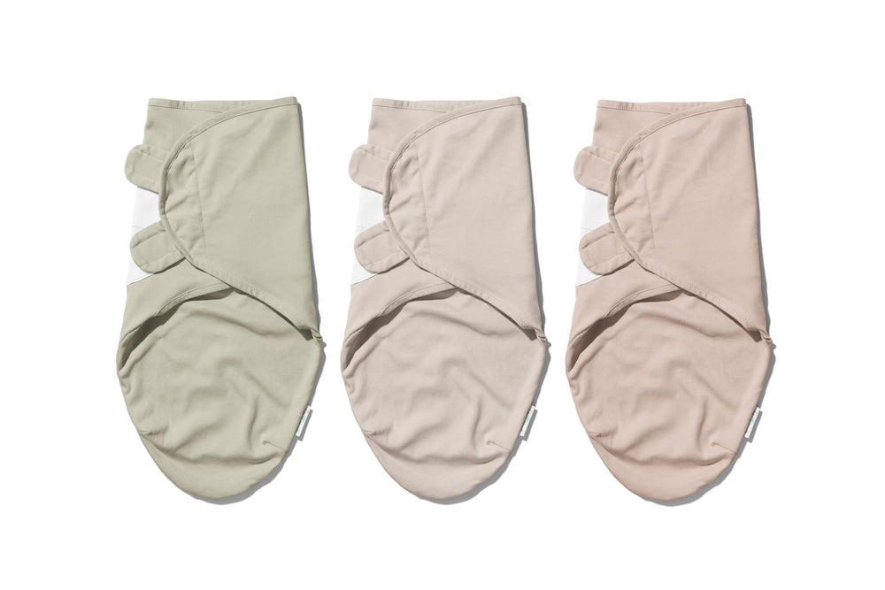 Ouch Baby Nordic Edition pack of 3 swaddles in knit fabric for newborn comfort.