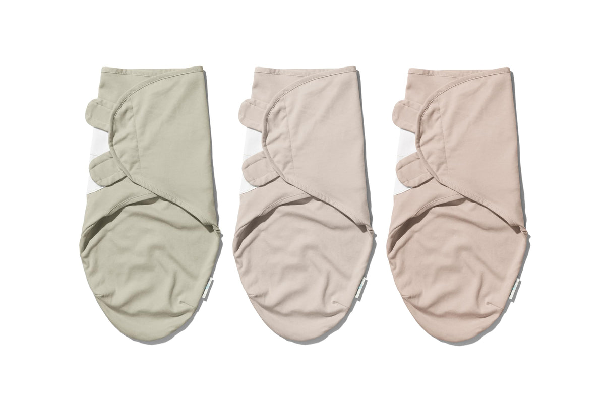 Ouch Baby Nordic Edition pack of 3 swaddles in knit fabric for newborn comfort.