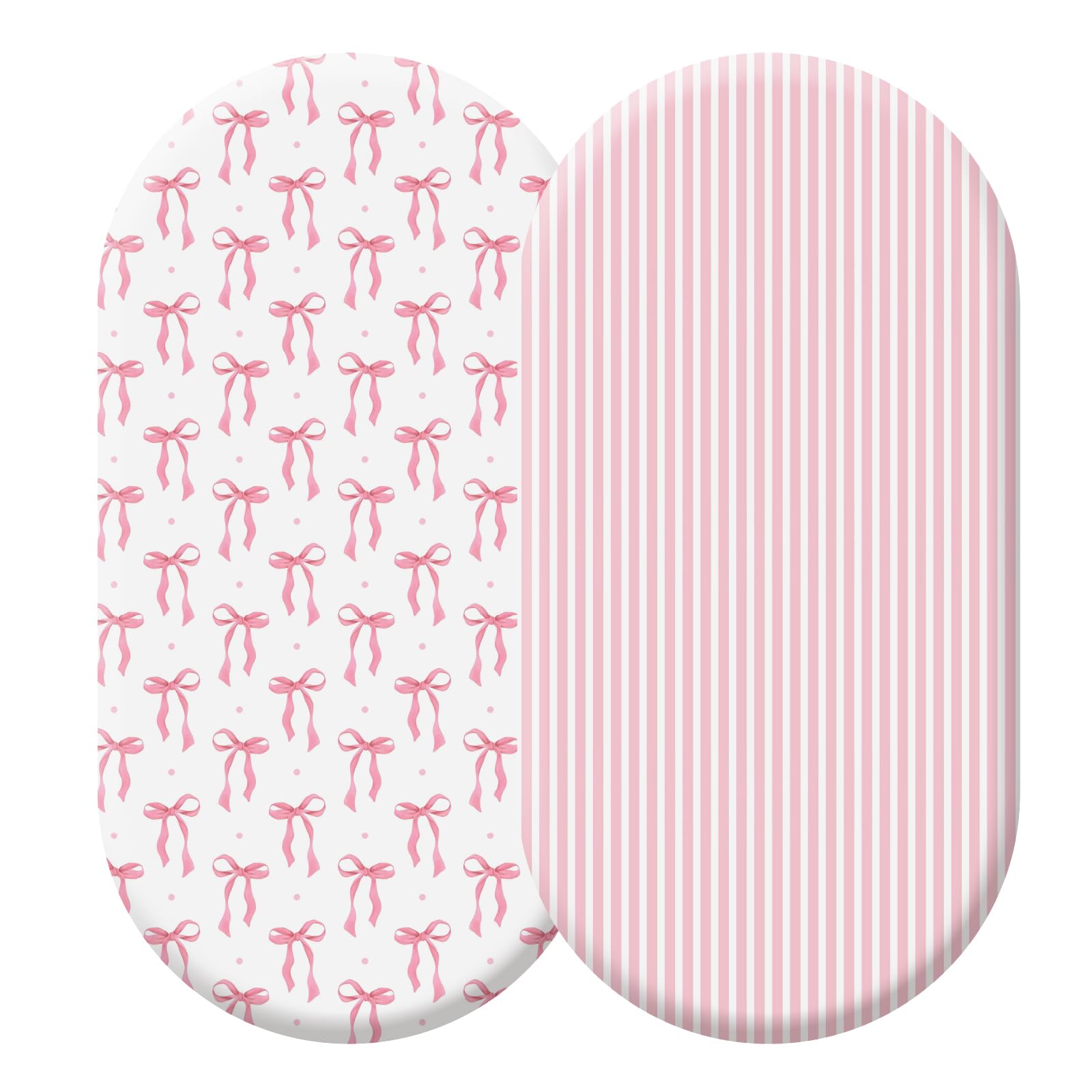 Oudain pink bassinet sheet with stripe and bow pattern enhances cozy, stylish baby sleep