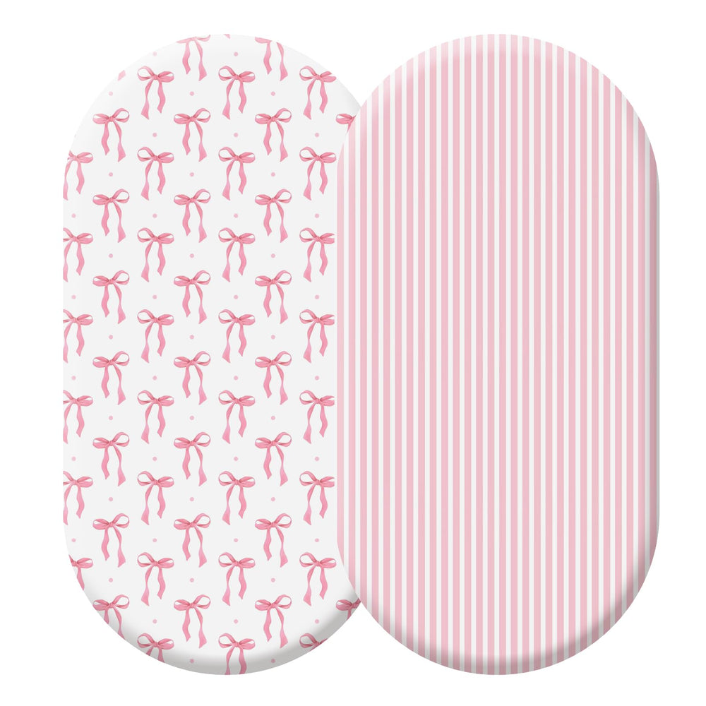 Oudain pink bassinet sheet with stripe and bow pattern enhances cozy, stylish baby sleep