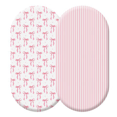 Oudain pink bassinet sheet with stripe and bow pattern enhances cozy, stylish baby sleep