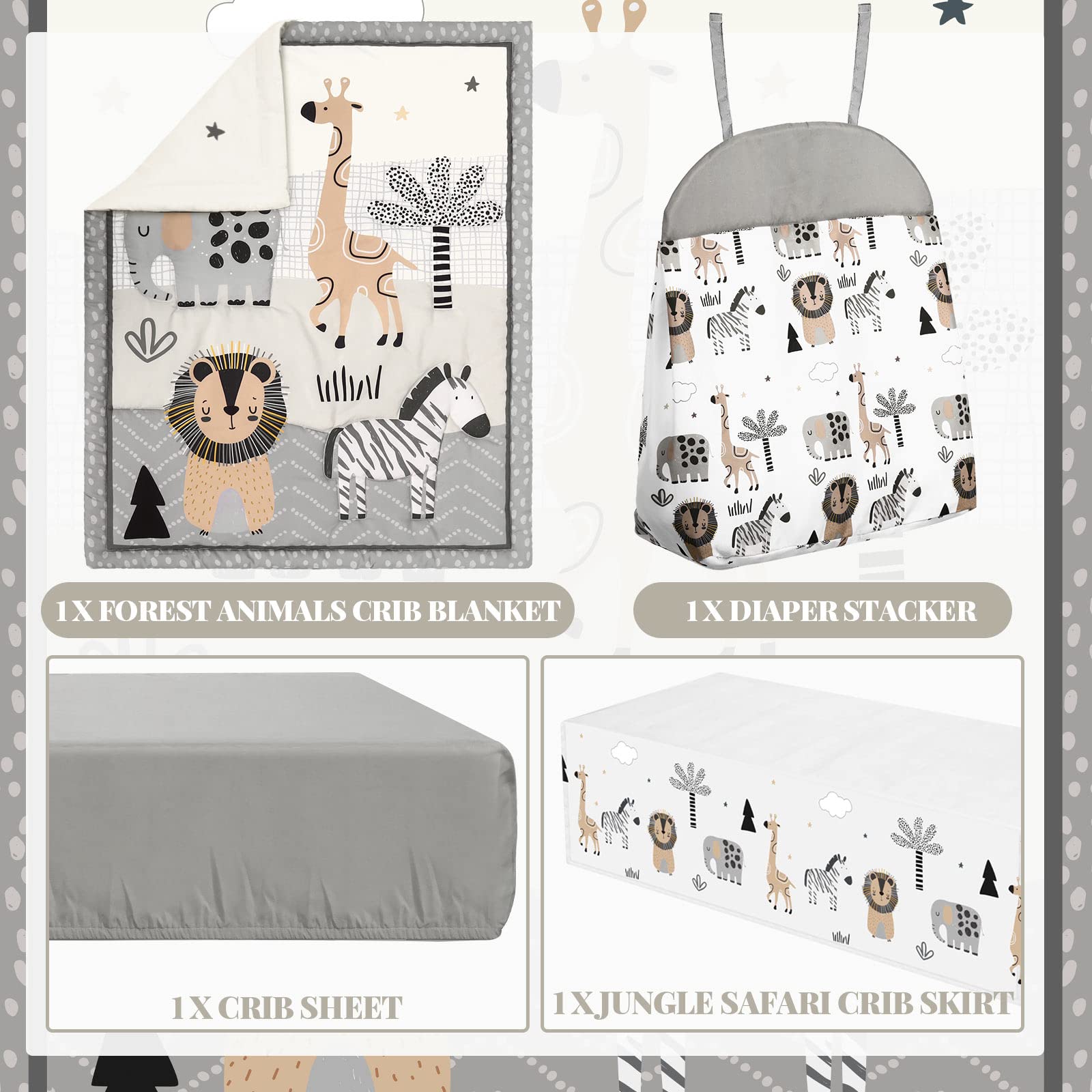 Oudain woodland animals crib sheet fits standard cribs with deep pockets.