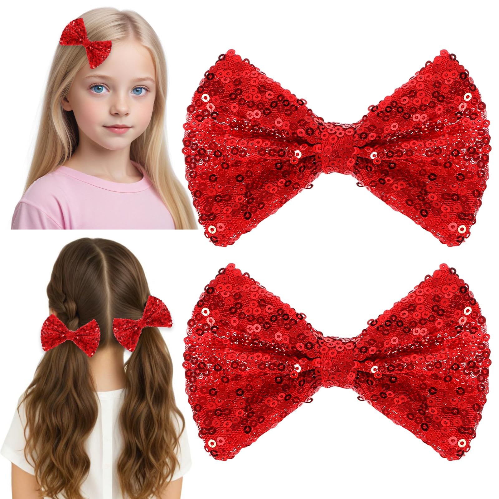 Ouligay sparkly red hair bow with alligator clip adds festive shine to daily hairstyles.