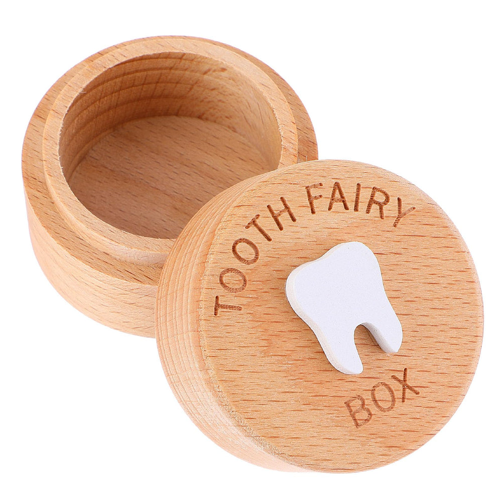 Ouligay Tooth Fairy Box close-up reveals 3D carved wood for a precious baby teeth keepsake.