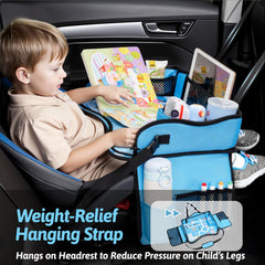 OUOZZZ Kids Travel Tray headrest attachment reduces leg strain during bumps