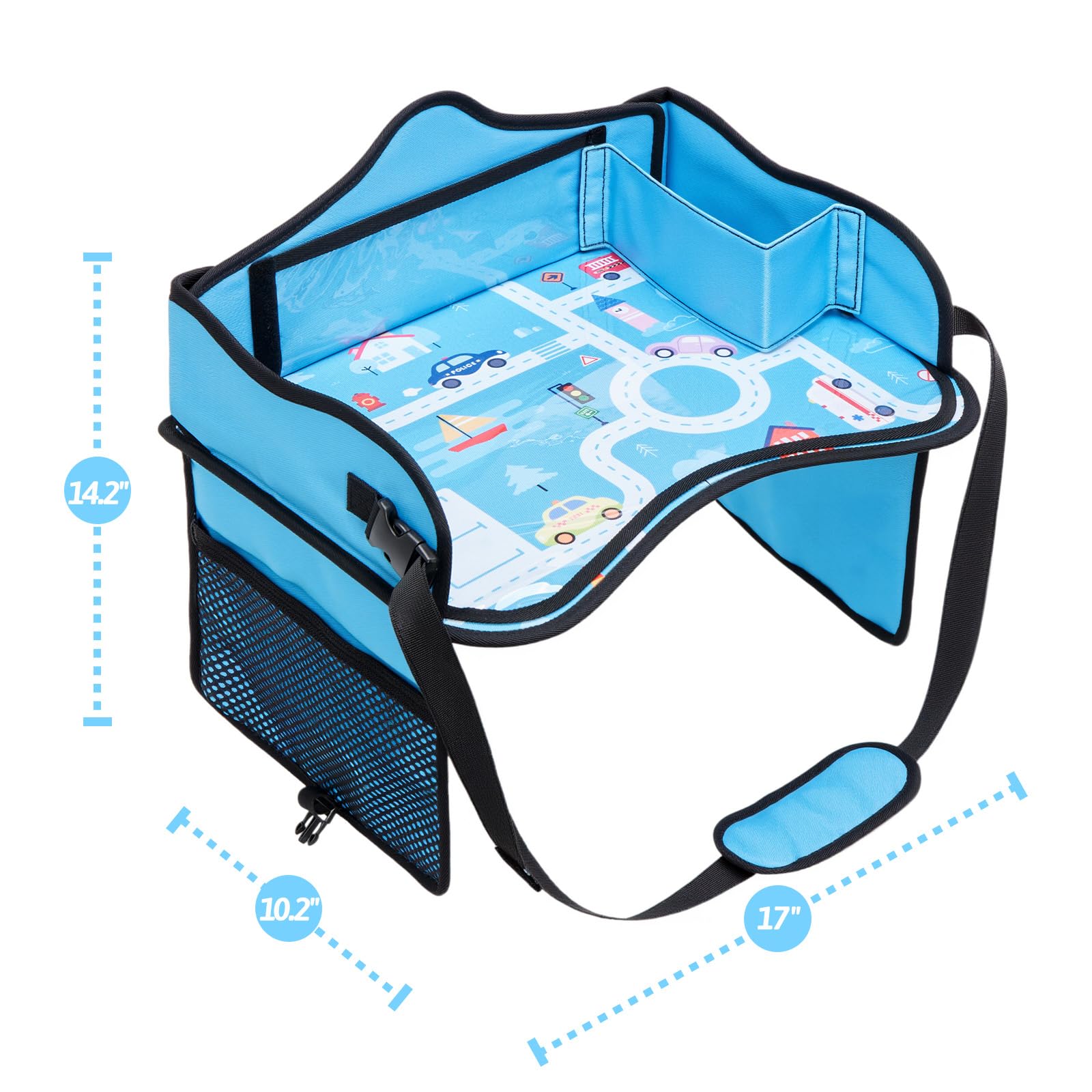 OUOZZZ Kids Travel Tray in-use setup on a car seat
