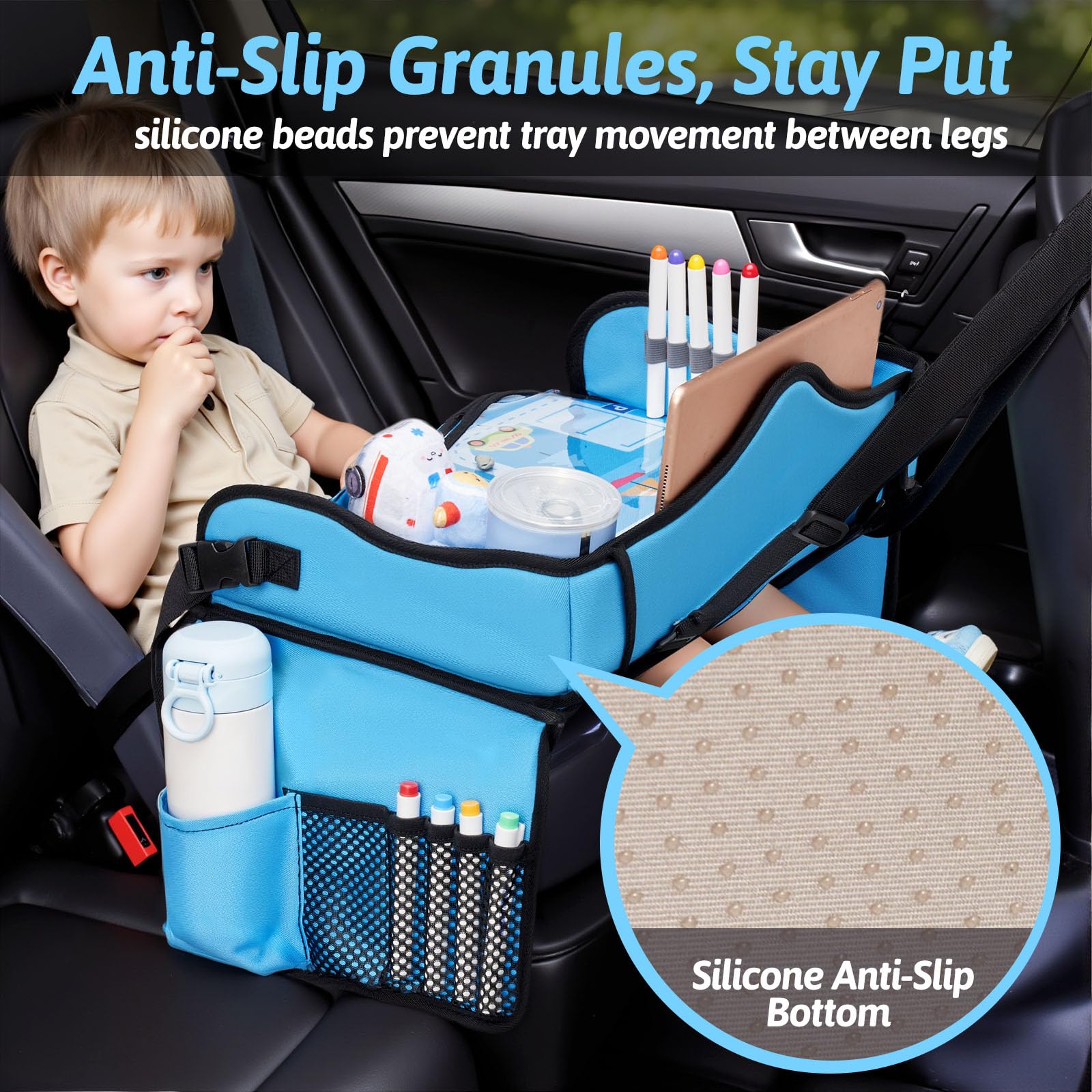OUOZZZ Kids Travel Tray silicone base keeps items from sliding on turns
