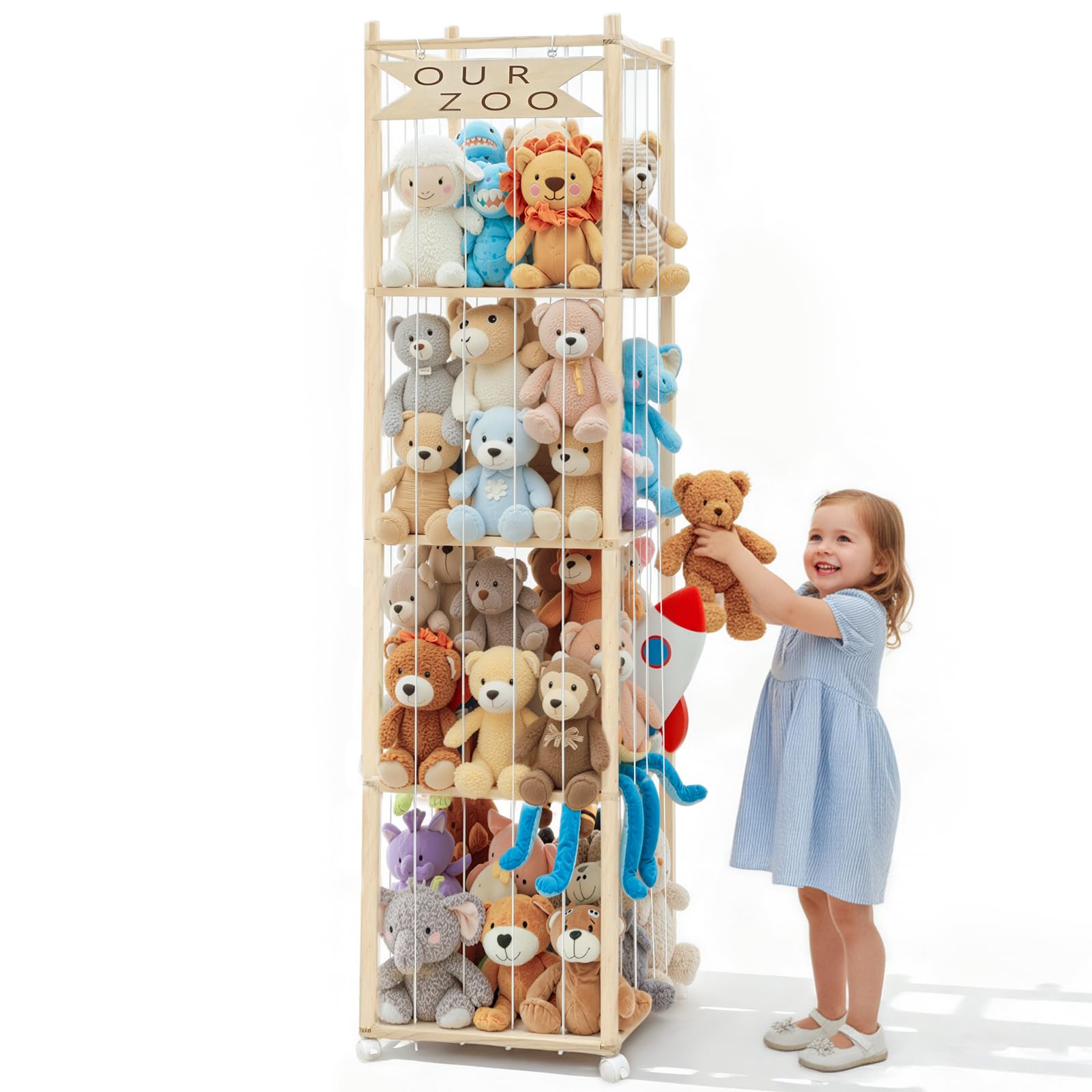 OurWarm stuffed animal storage 68.5-inch tower keeps plush toys neatly organized.