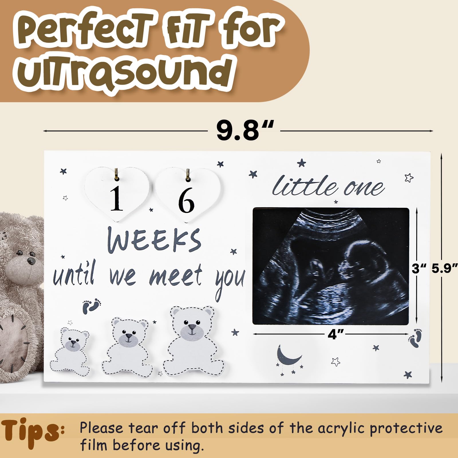 OurWarm ultrasound picture frame countdown wooden numbers helps track weeks until your baby's arrival.
