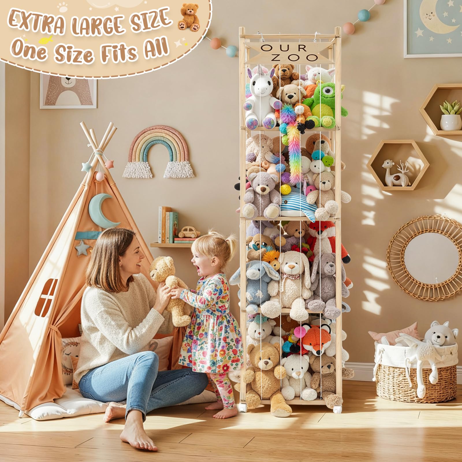 OurWarm wooden base with wheels enables easy room-to-room movement.