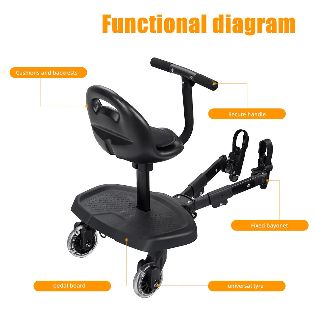 OUSEXI 2-in-1 stroller rider design offers optional sit or stand experience.