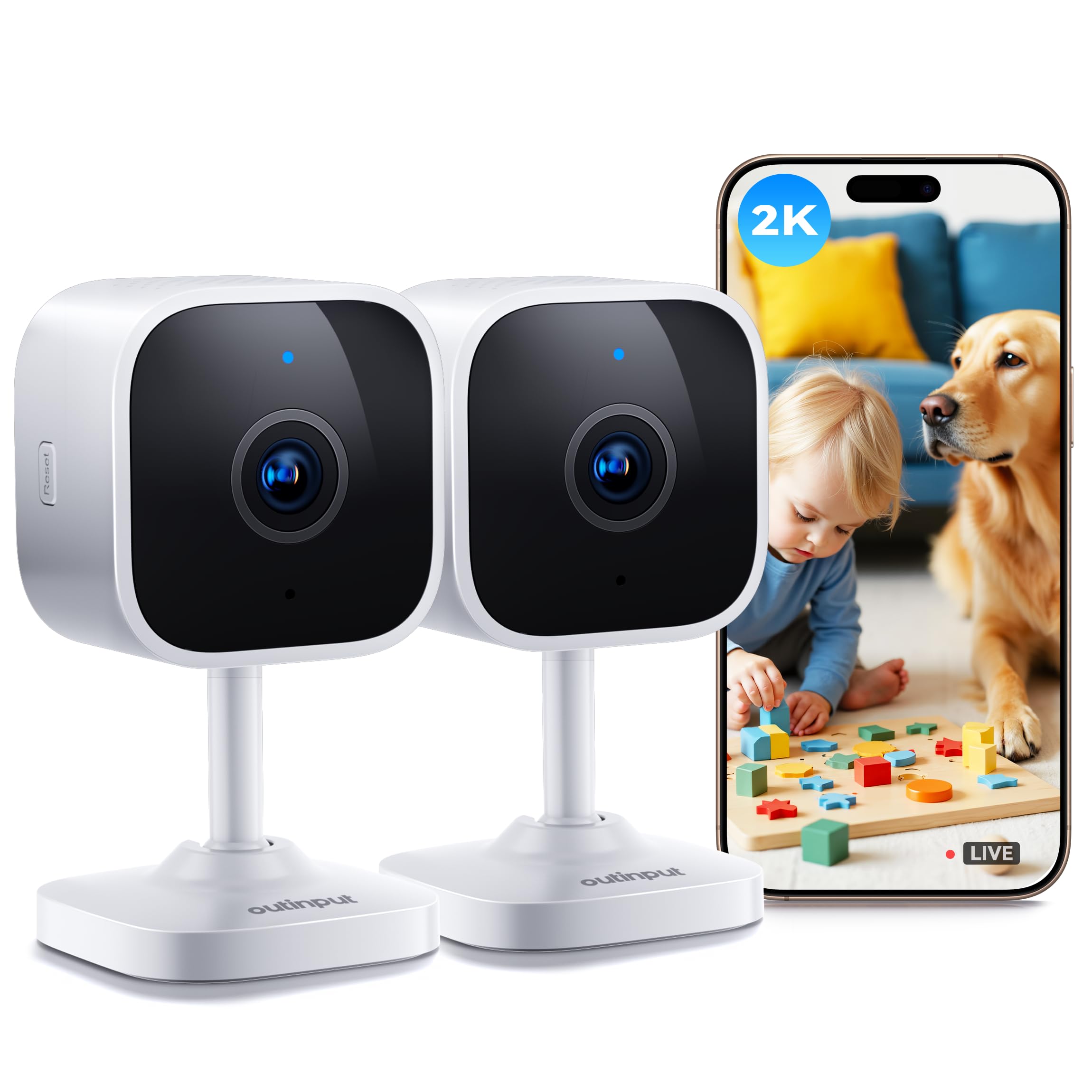Outinput indoor camera 2K detail with 3x zoom for baby monitor clarity
