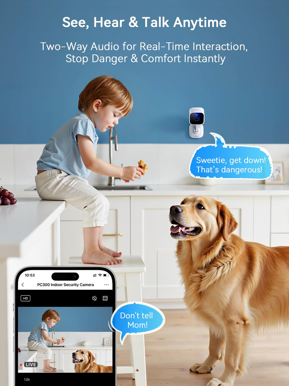 Outinput indoor camera storage options with local or cloud options