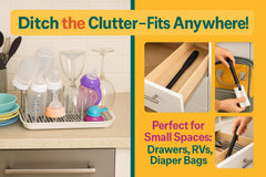Outta Space Bottle Drying Wand drying wine glasses, showcasing hygienic, rack-free drying.