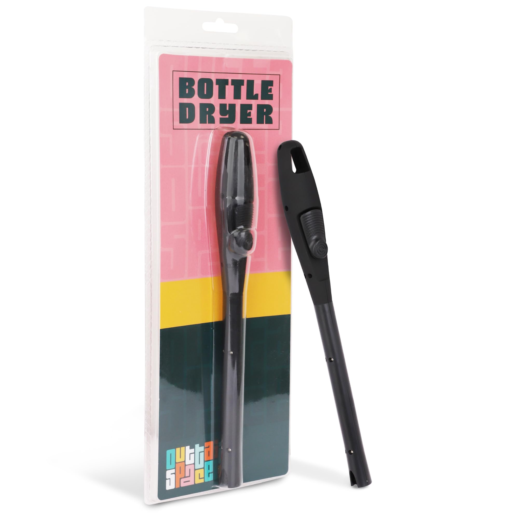 Outta Space Bottle Drying Wand twist action demonstrates quick, water-free drying.