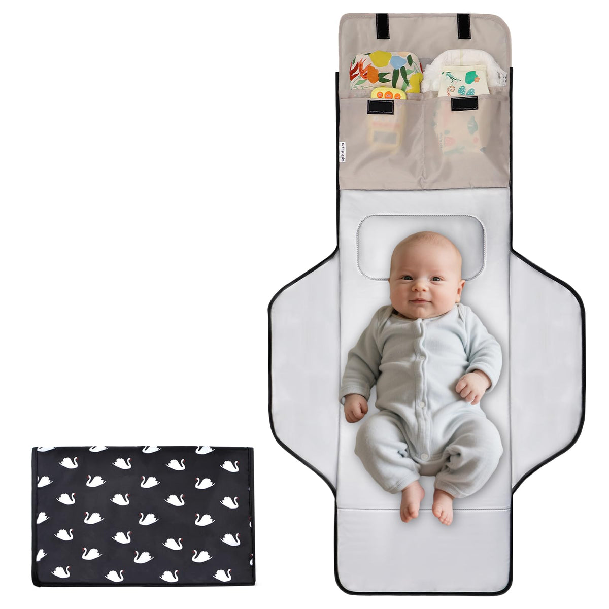 Outtip changing pad folded compact: travel-friendly and quick clean-up.