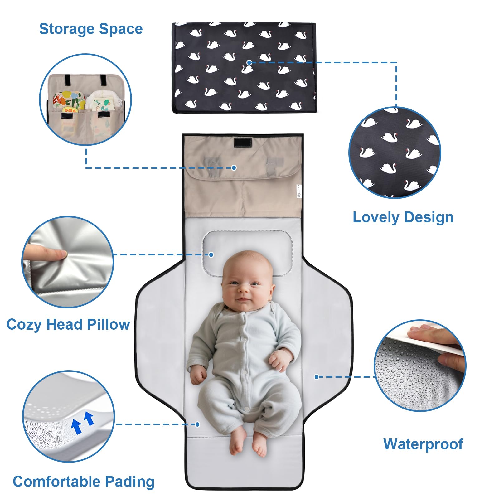 Outtip changing pad spacious-surface: roomy area for comfortable diaper changes.