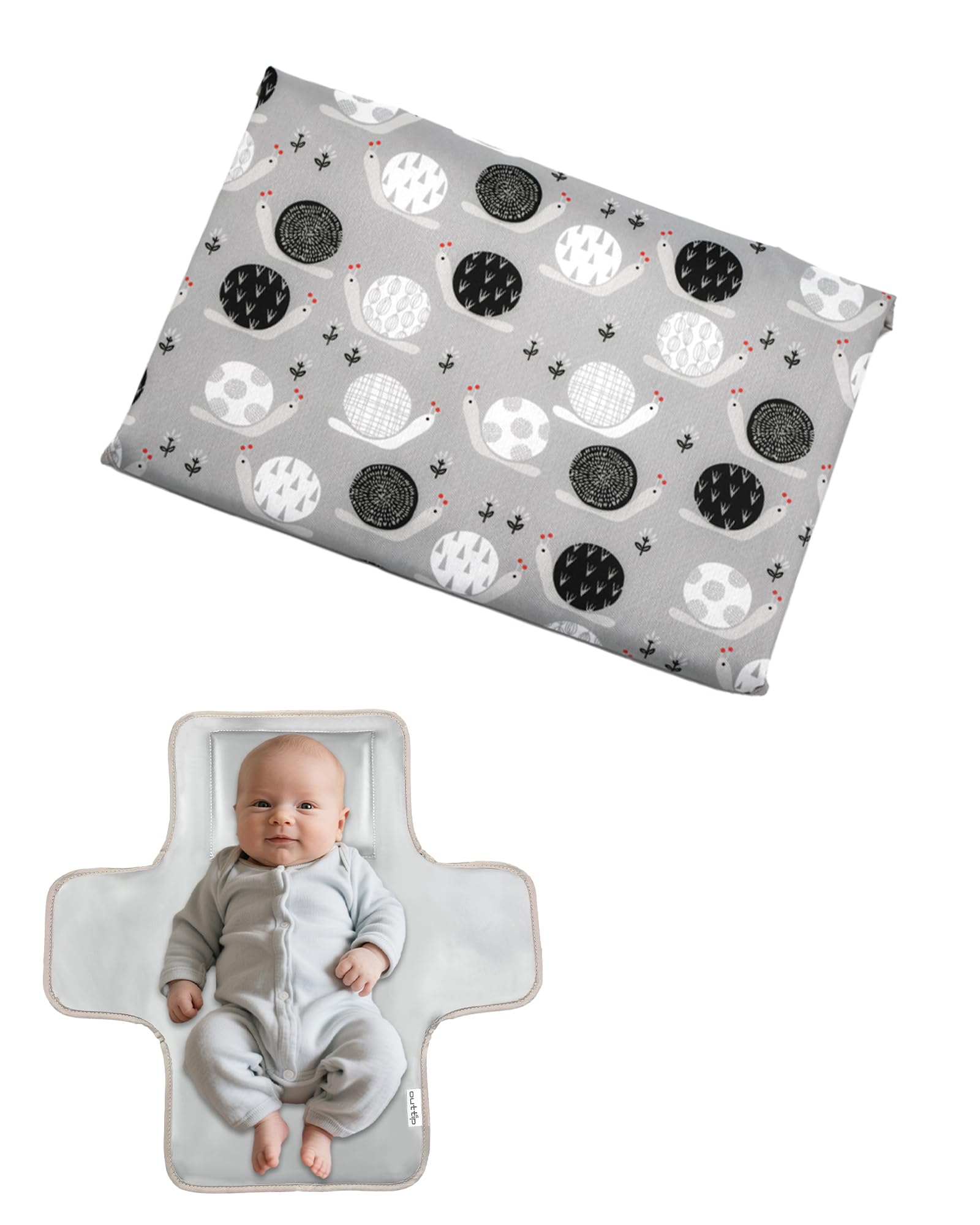 Outtip Cute Snail Changing Mat folded compact, travel-ready for diaper bags.