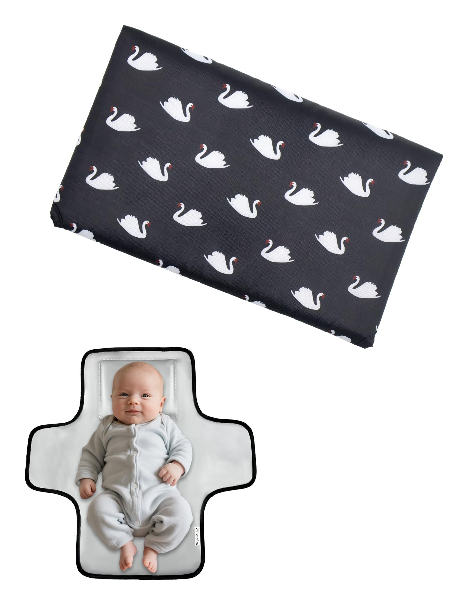 Outtip Cute Swan changing mat folded for quick on-the-go changes.