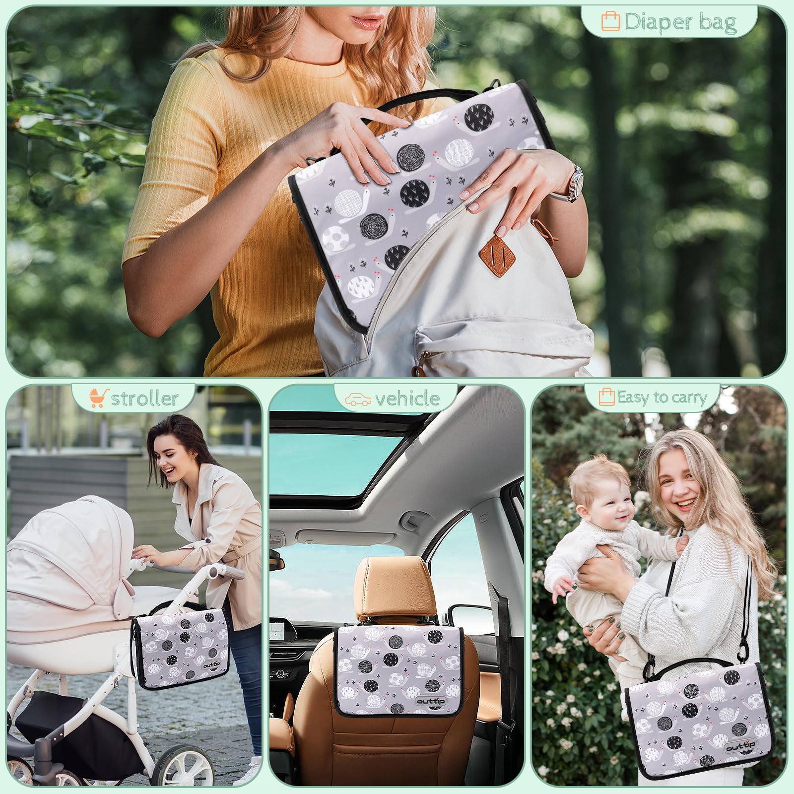 OUTTIP diaper bag measures 29.5 by 19.5 inches for growing toddlers.