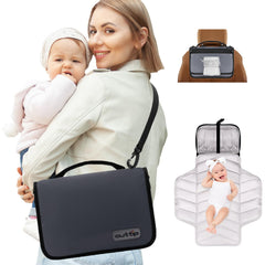OUTTIP small diaper bag gray front view for lightweight travel ease.