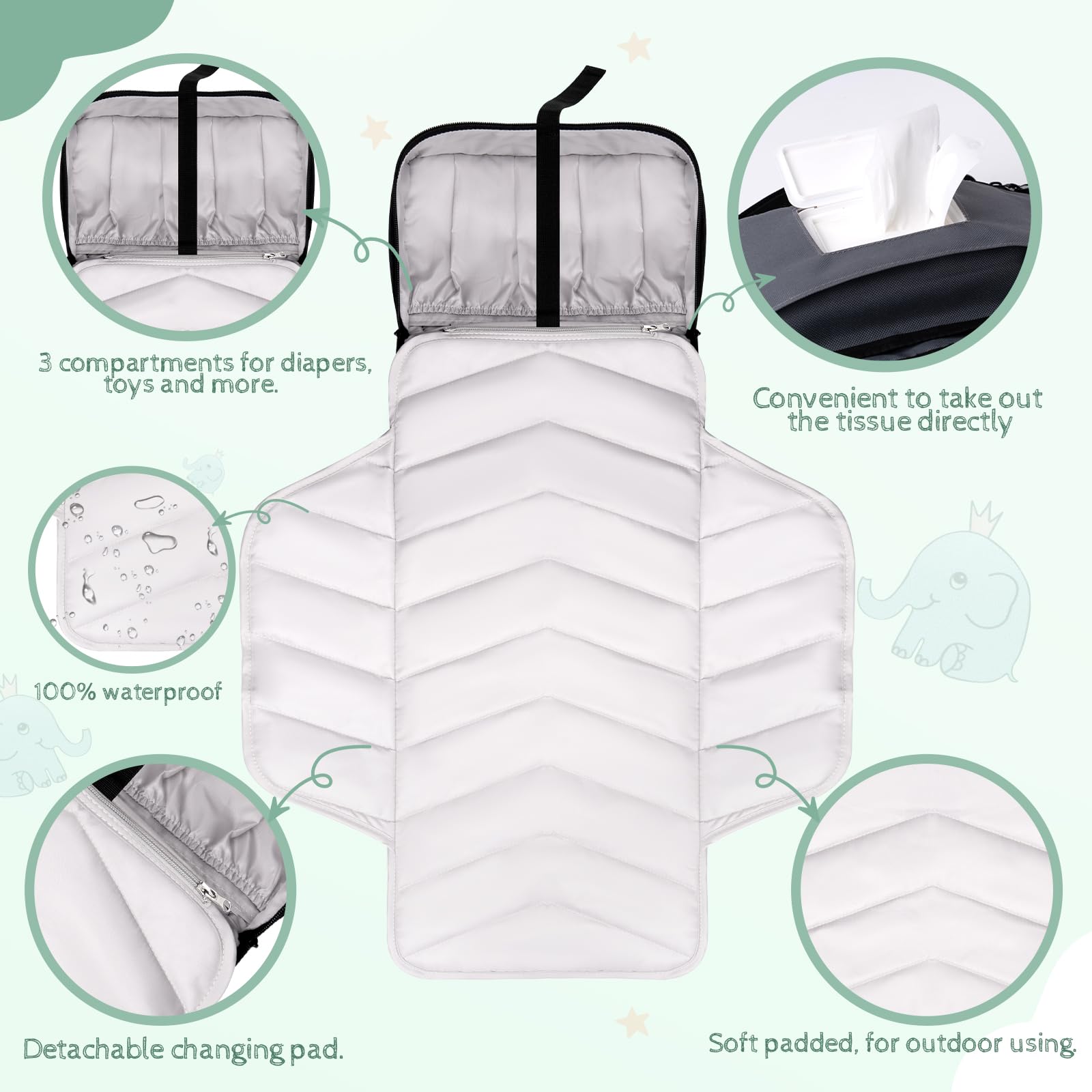 OUTTIP small diaper bag gray interior pockets keep essentials neatly organized.