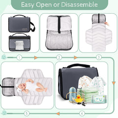 OUTTIP diaper bag gray wipes pocket enables quick cleanups on the go.