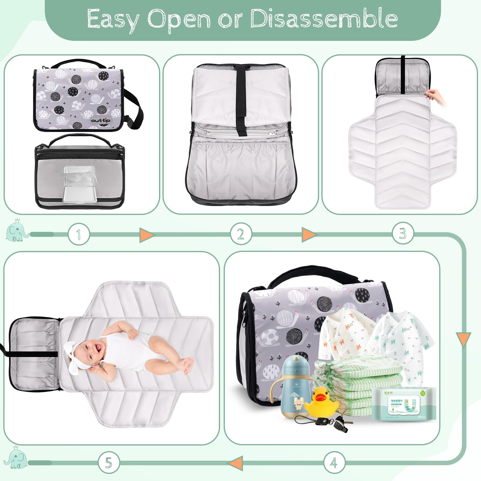 OUTTIP bag has three inner pockets for organized baby items.