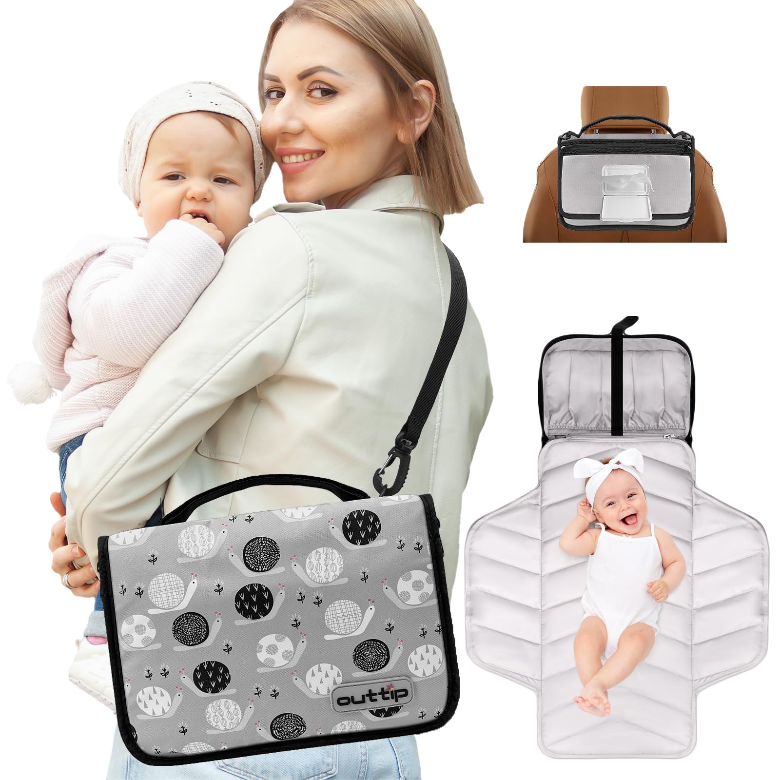 OUTTIP small diaper bag offers roomy interior for on-the-go essentials.