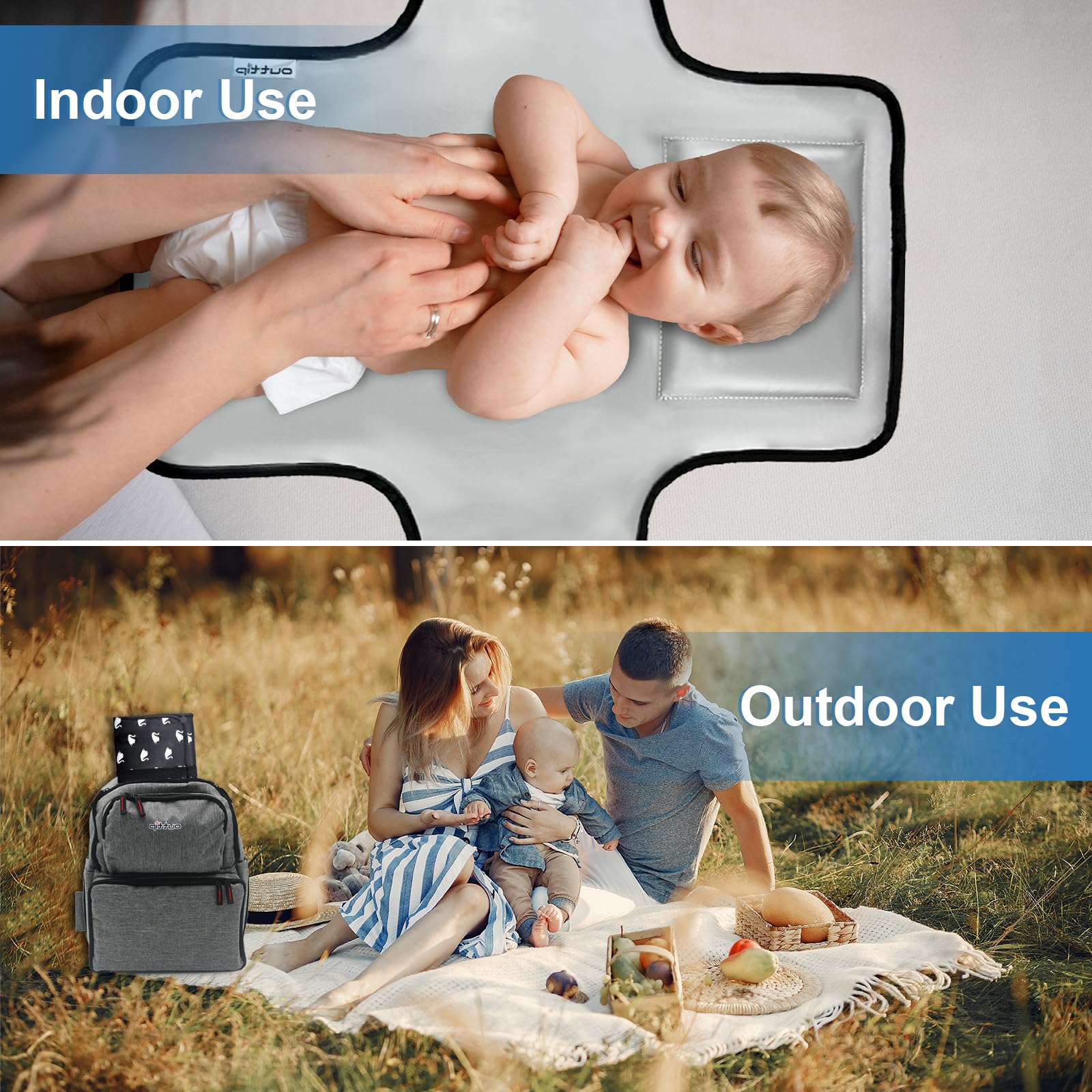 Outtip soft yet durable pad cushions baby during diaper changes.