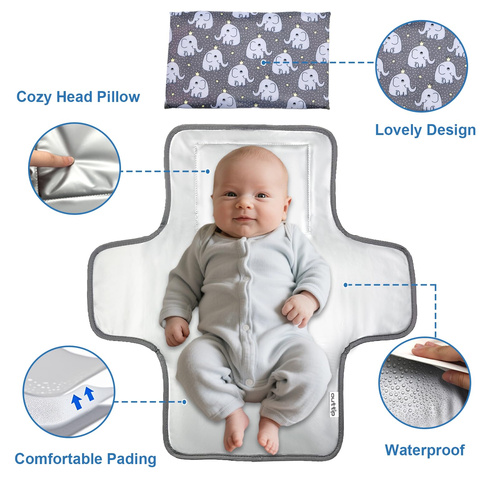 Outtip waterproof travel changing pad surface for quick wipe-clean diaper changes