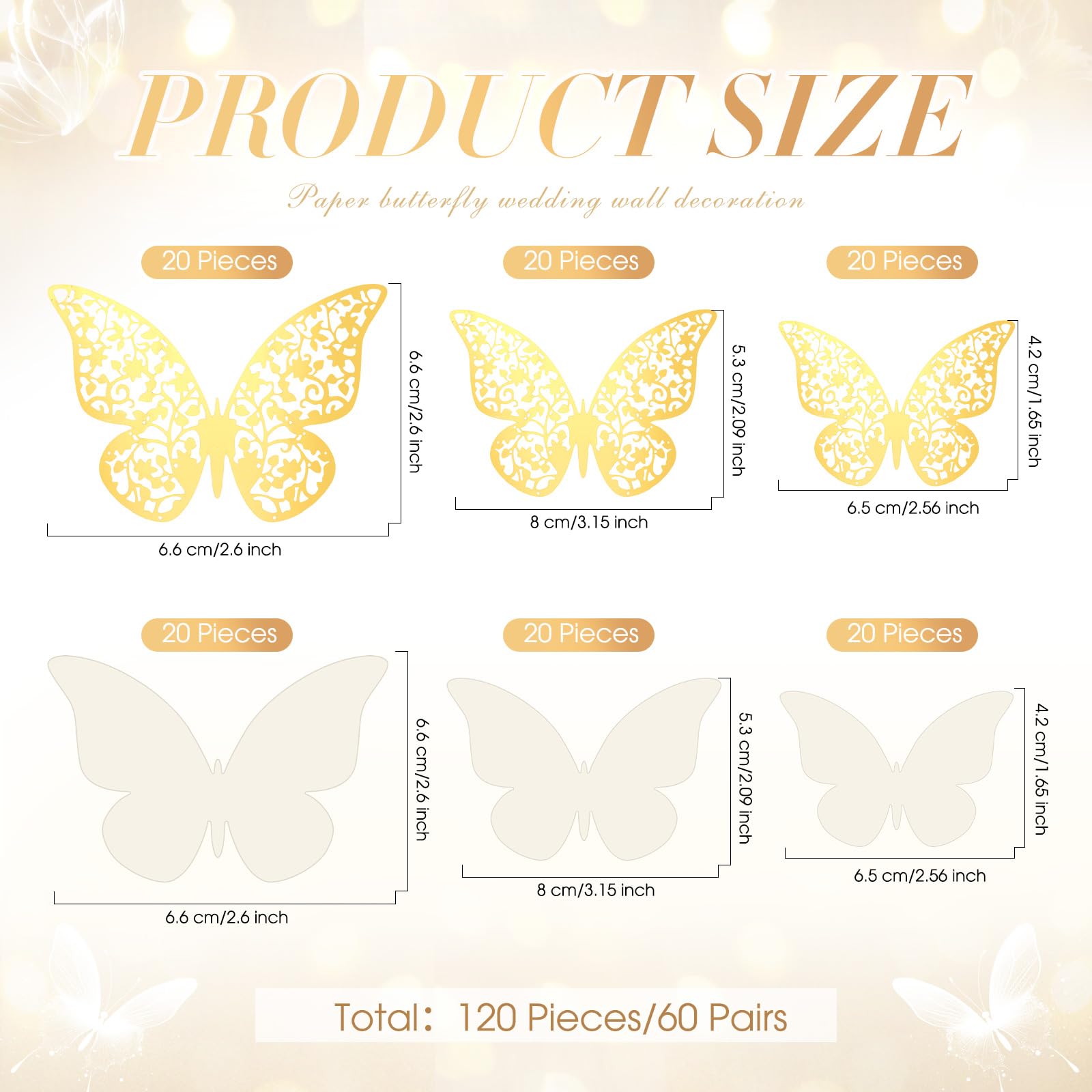 Outus 120-piece gold-white butterfly wall decor style B brightens living spaces.
