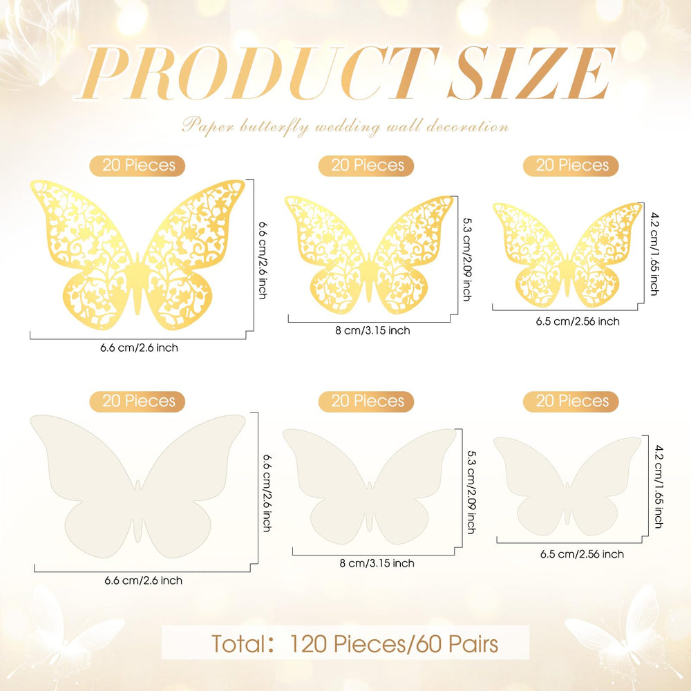 Outus 120-piece gold-white butterfly wall decor style B brightens living spaces.