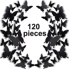 Outus 120-piece 3D butterfly stickers in black create a whimsical wall display.