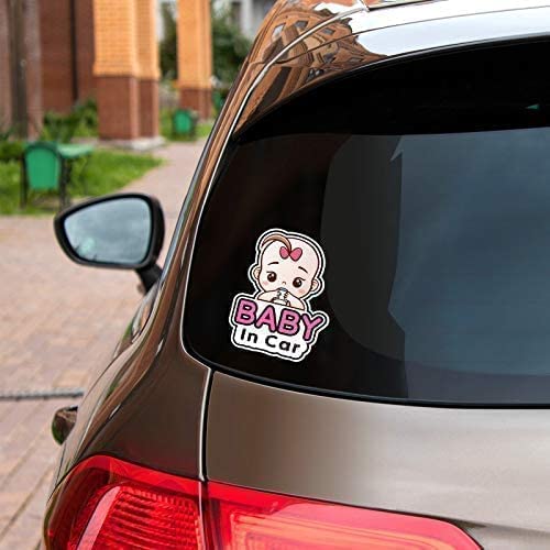 Outus baby in car sticker girl style window installation on car surface.