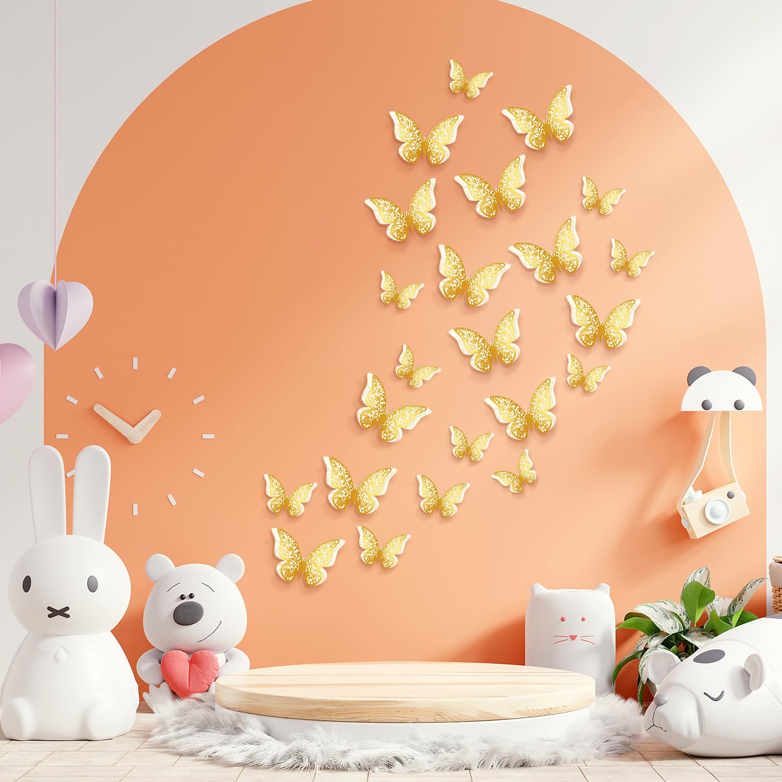 Outus nursery bedroom decor butterfly decals create a warm, whimsical atmosphere.