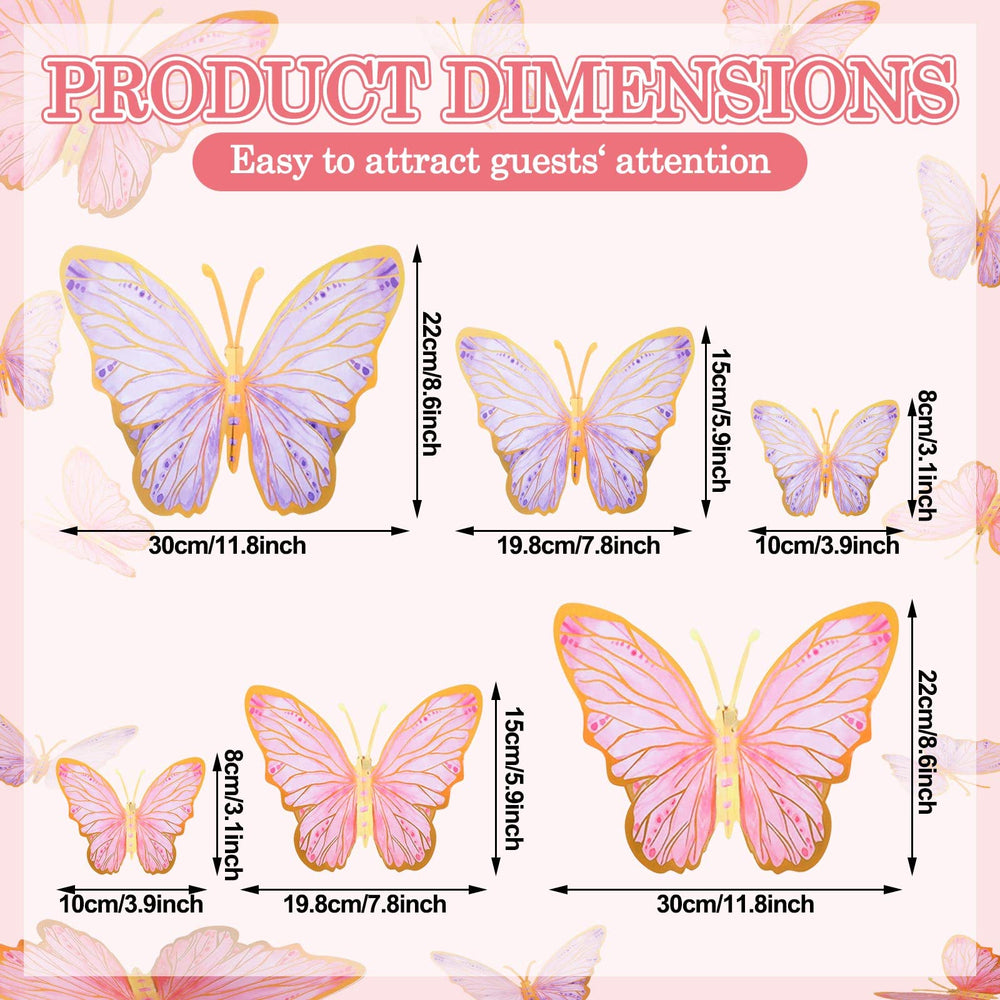 Outus butterfly wall mural set in pink and purple for birthdays and special occasions.
