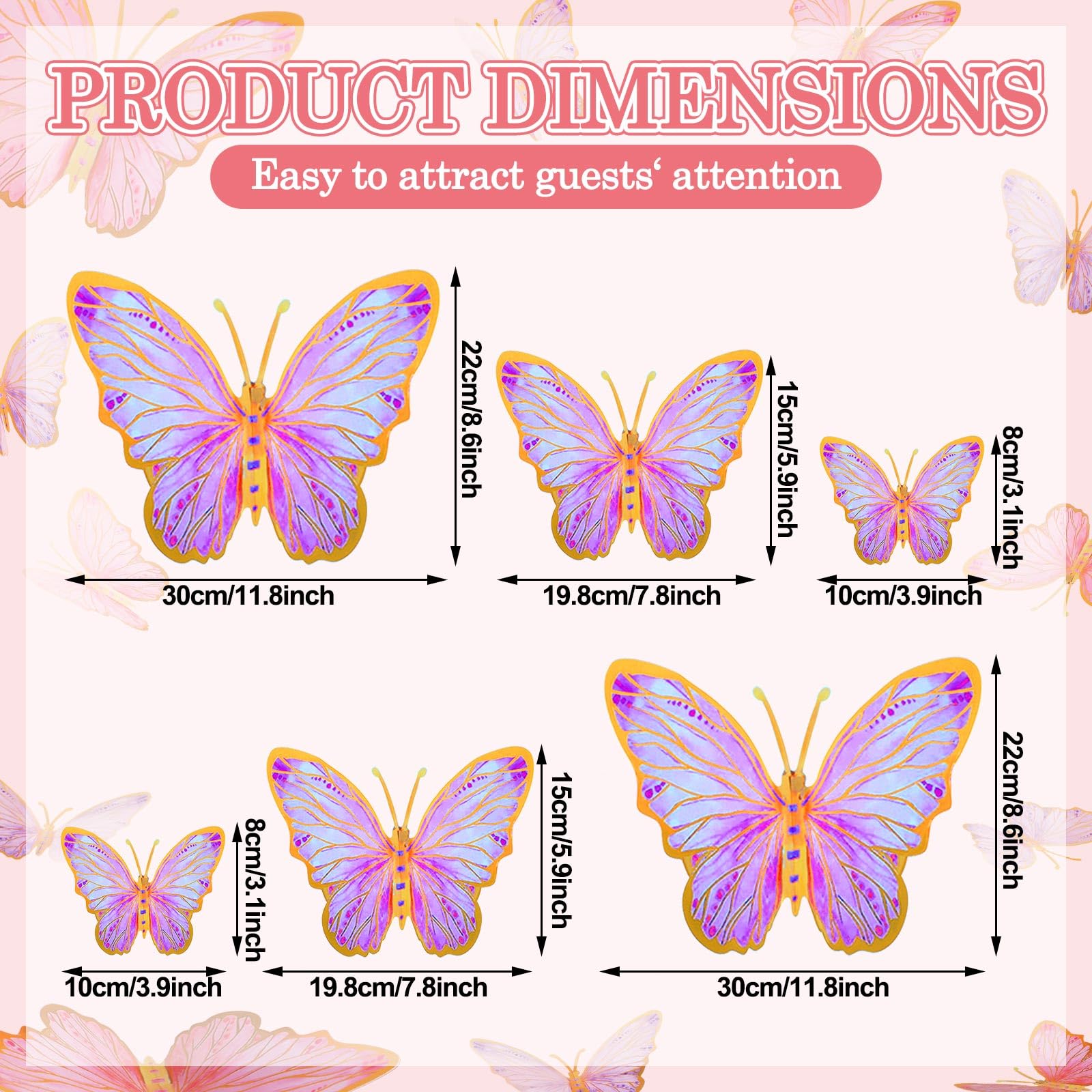 Outus butterfly wall stickers 8-inch pink add whimsy to bedrooms and nurseries.