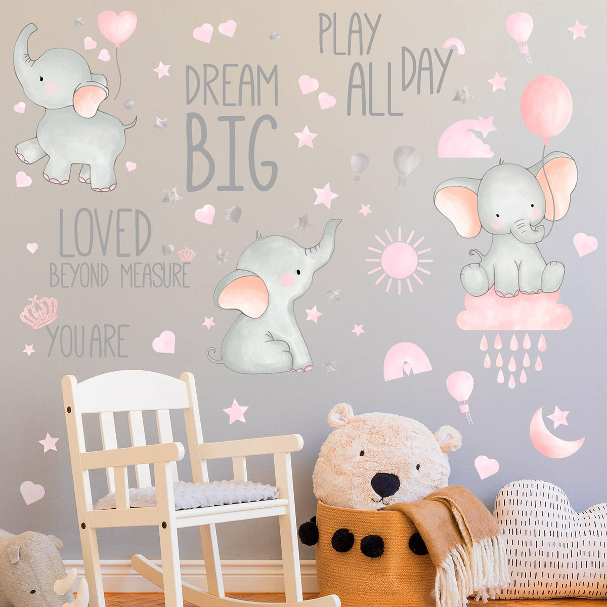 Outus Dream Big Little One elephant wall sticker set for nursery decor and dreamy ambience.