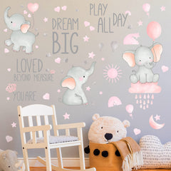 Outus Dream Big Little One elephant wall sticker set for nursery decor and dreamy ambience.