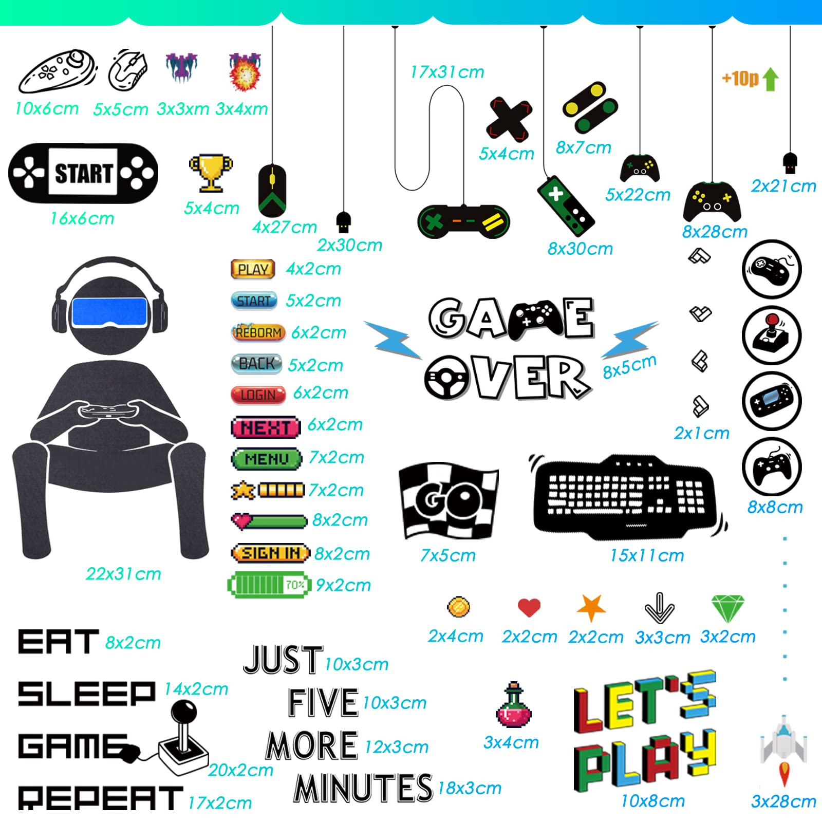 Outus gamer wall decal Game Boy patterns add retro charm to a playful bedroom or playroom.