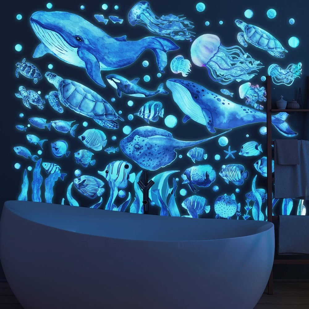 Outus glow ocean wall decal night glow creates a magical sleep-friendly atmosphere.