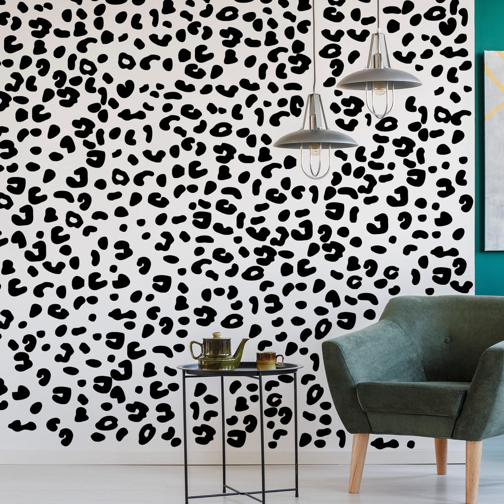 Outus leopard print wall decal application demo shows peel and stick convenience.