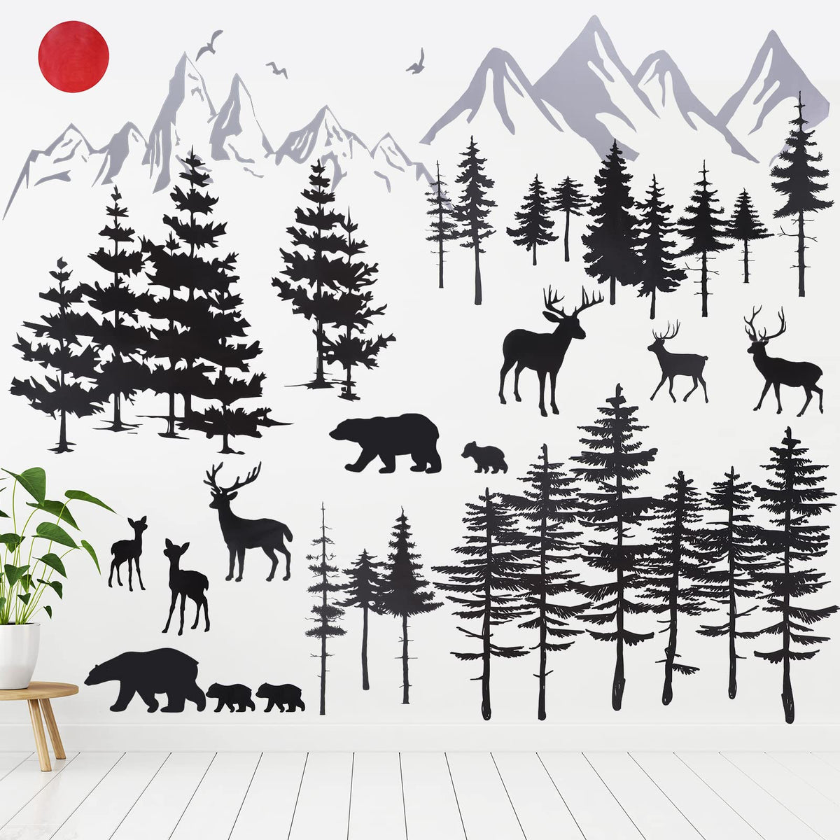 Outus mountain-bear-wall-decal creates playful scenery for kids' rooms and imaginative play.
