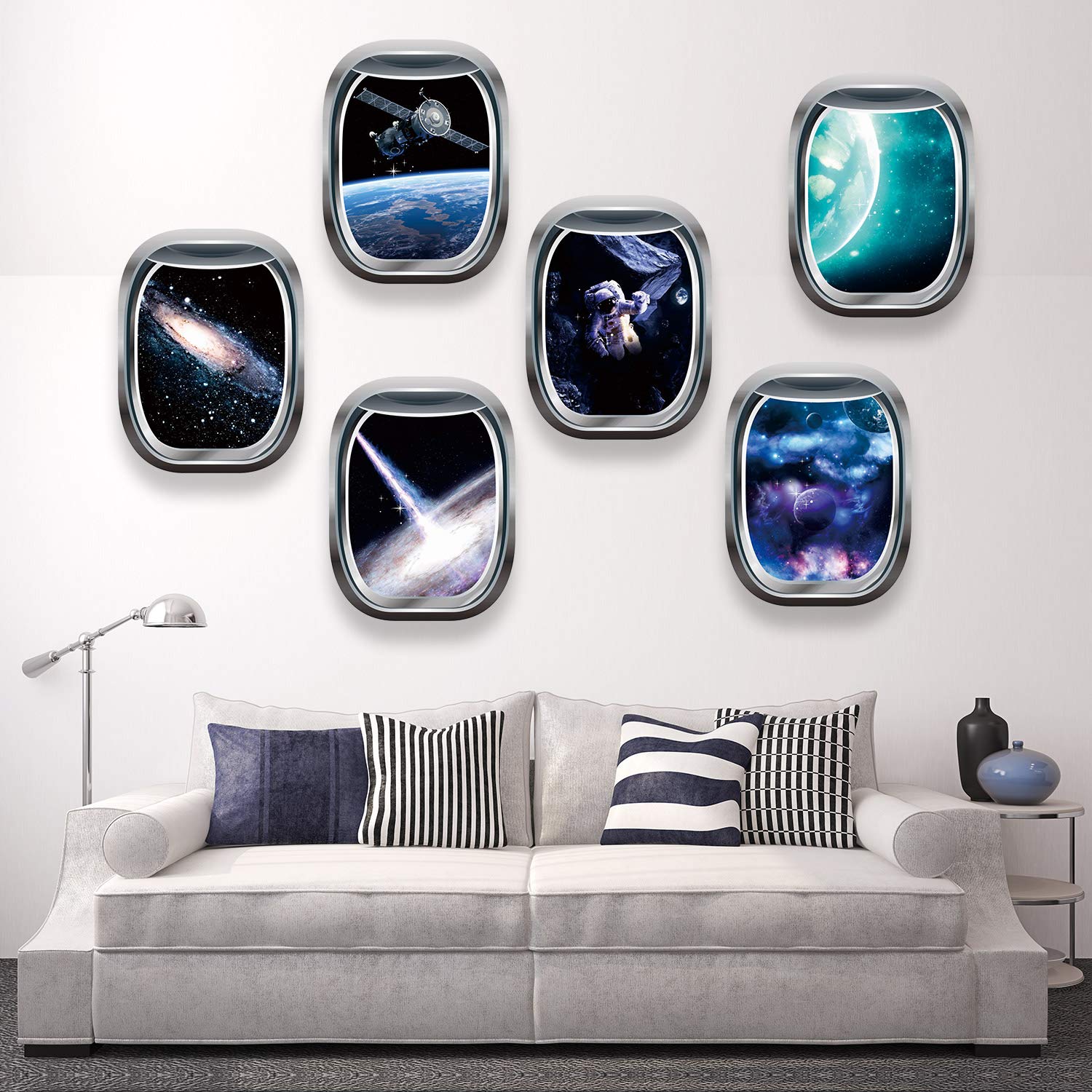 Outus space capsule window decal set with spacecraft visuals for kids room