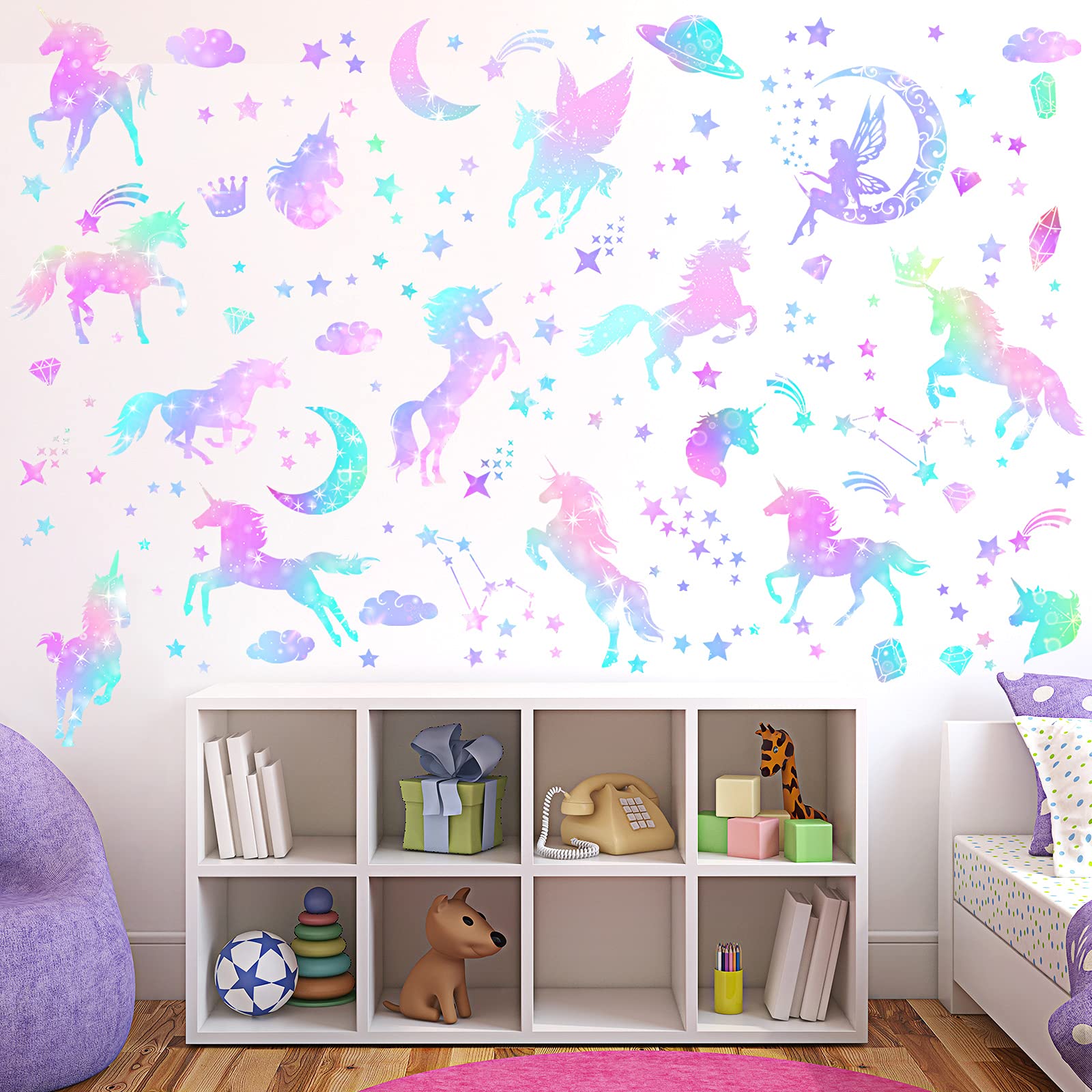 Outus unicorn peel-and-stick wall decal dream patterns brighten bedrooms.