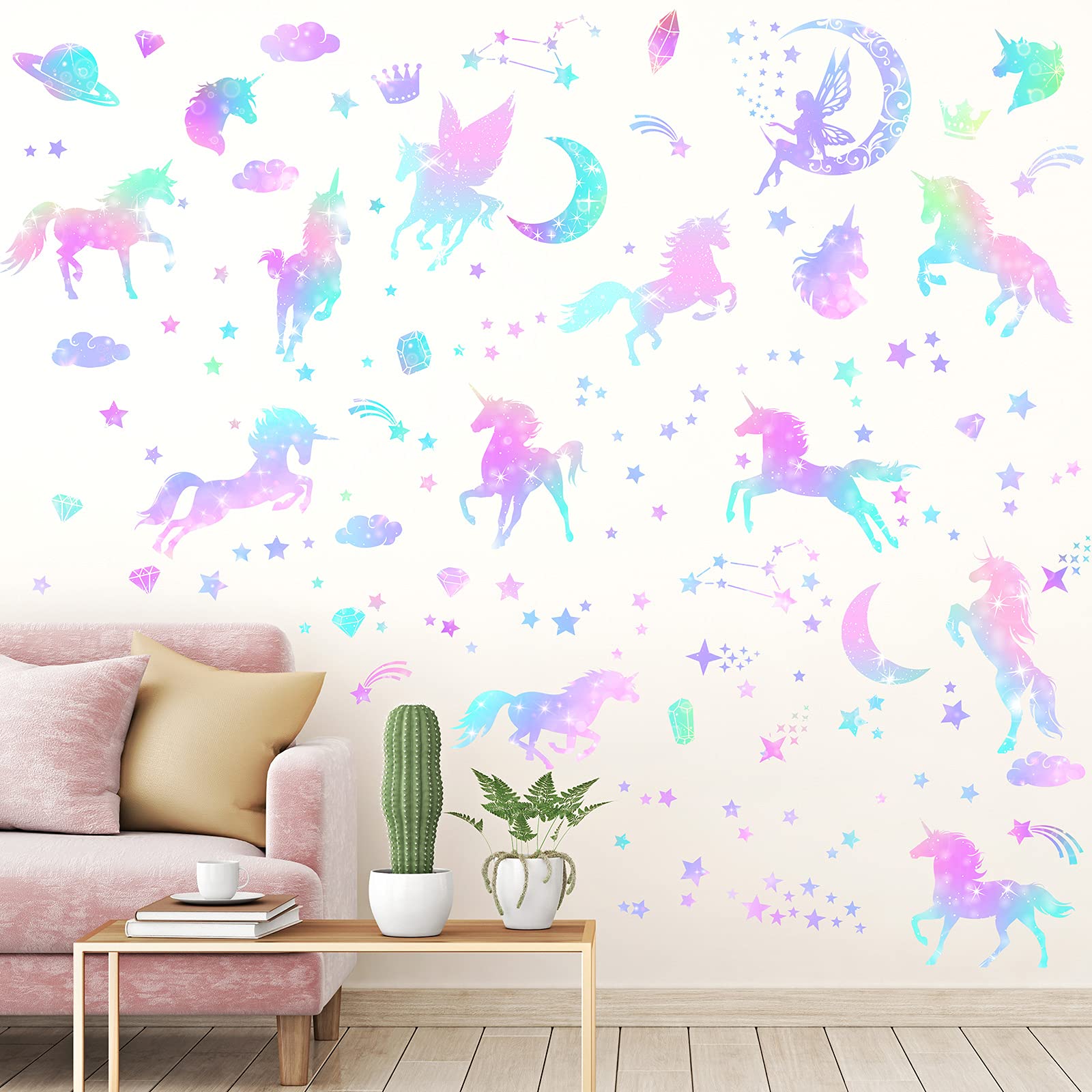 Outus window-decor unicorn decal enhances light and sparkle in spaces.