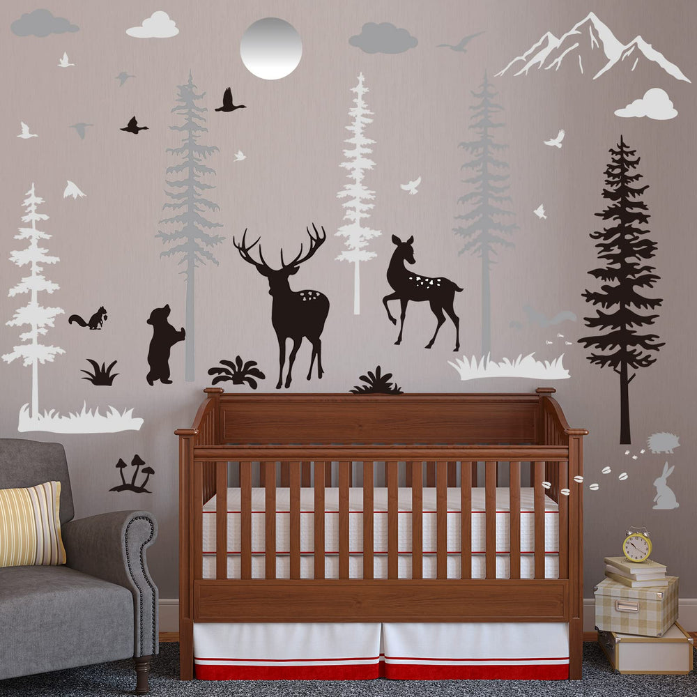 Outus winter forest full-scene wall sticker set complements rooms with removable vinyl.
