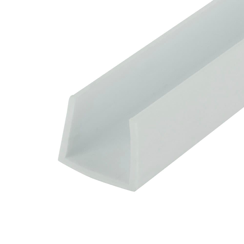Outwater U-Channel white close-up shows scratch-resistant styrene for clean edge protection.
